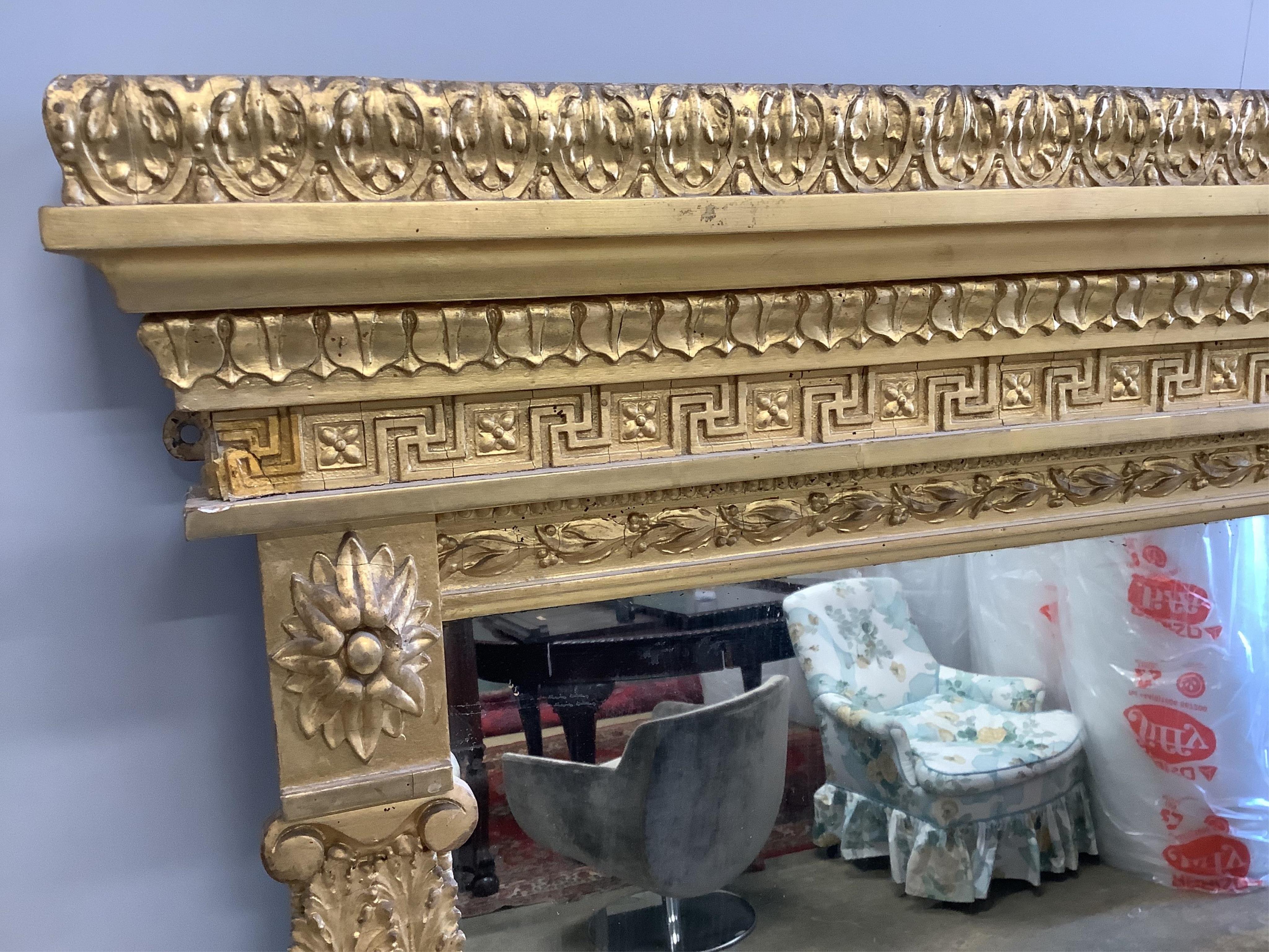 A Victorian giltwood and composition overmantel mirror, width 118cm, height 144cm. Condition - good